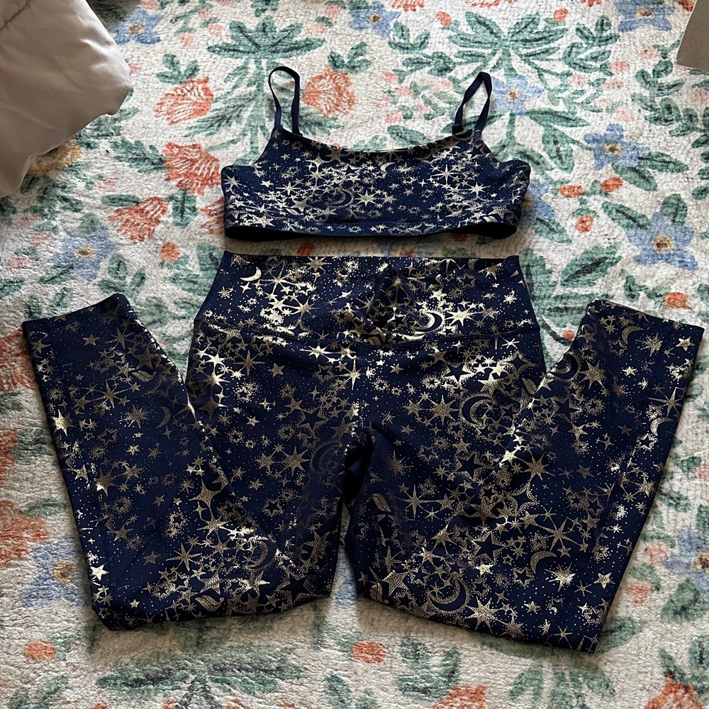 Fabletics Navy & Gold Starry Print Sports Bra and Leggings Set